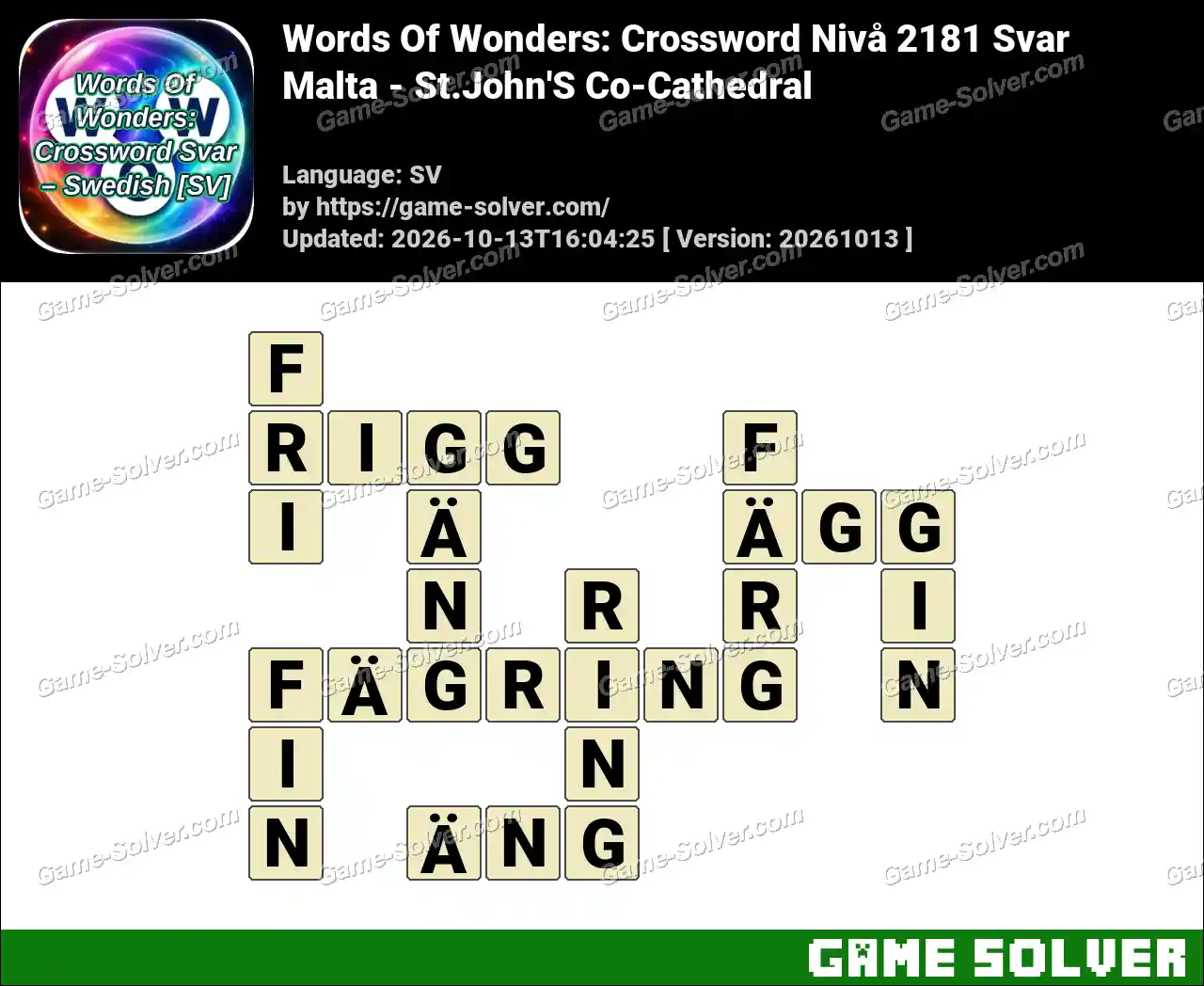 Words Of Wonders: Crossword Nivå 2181 Svar – Malta – St.John’S Co-Cathedral